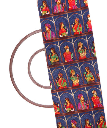 dark blue red multi figure print viscose georgette fabric